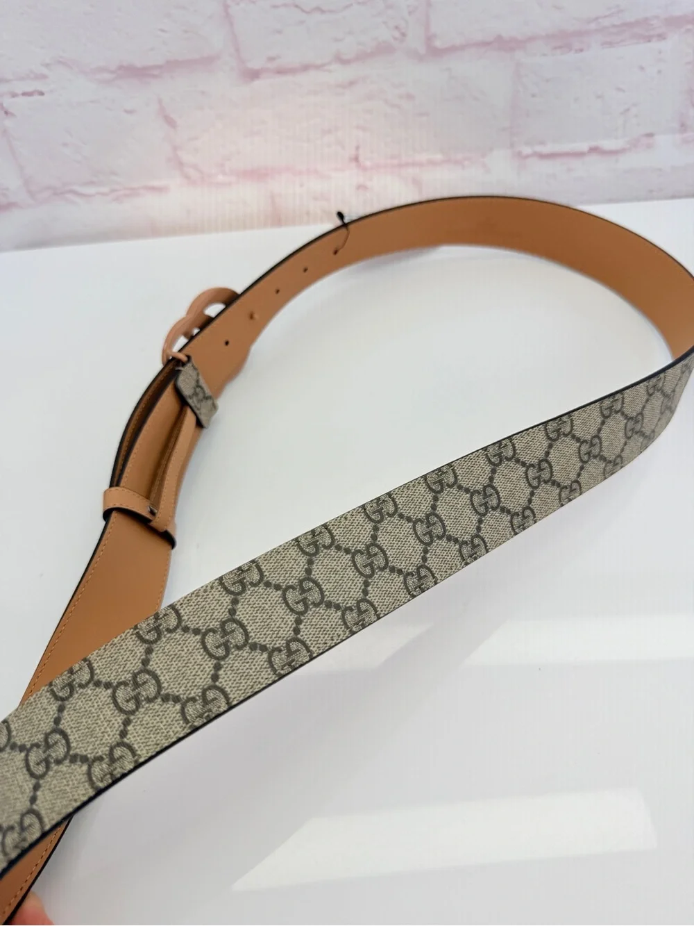Gucci GG Supreme Monogram Plutone Calfskin Enamel Double G 40mm Belt 115/46